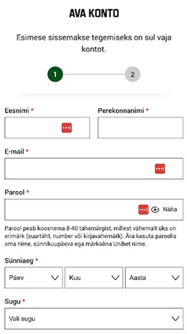 Registreerumine Unibet kasiinos